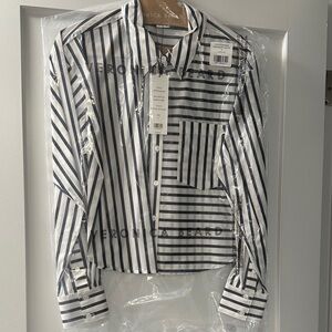 Veronica Beard Black and White Striped Shirt